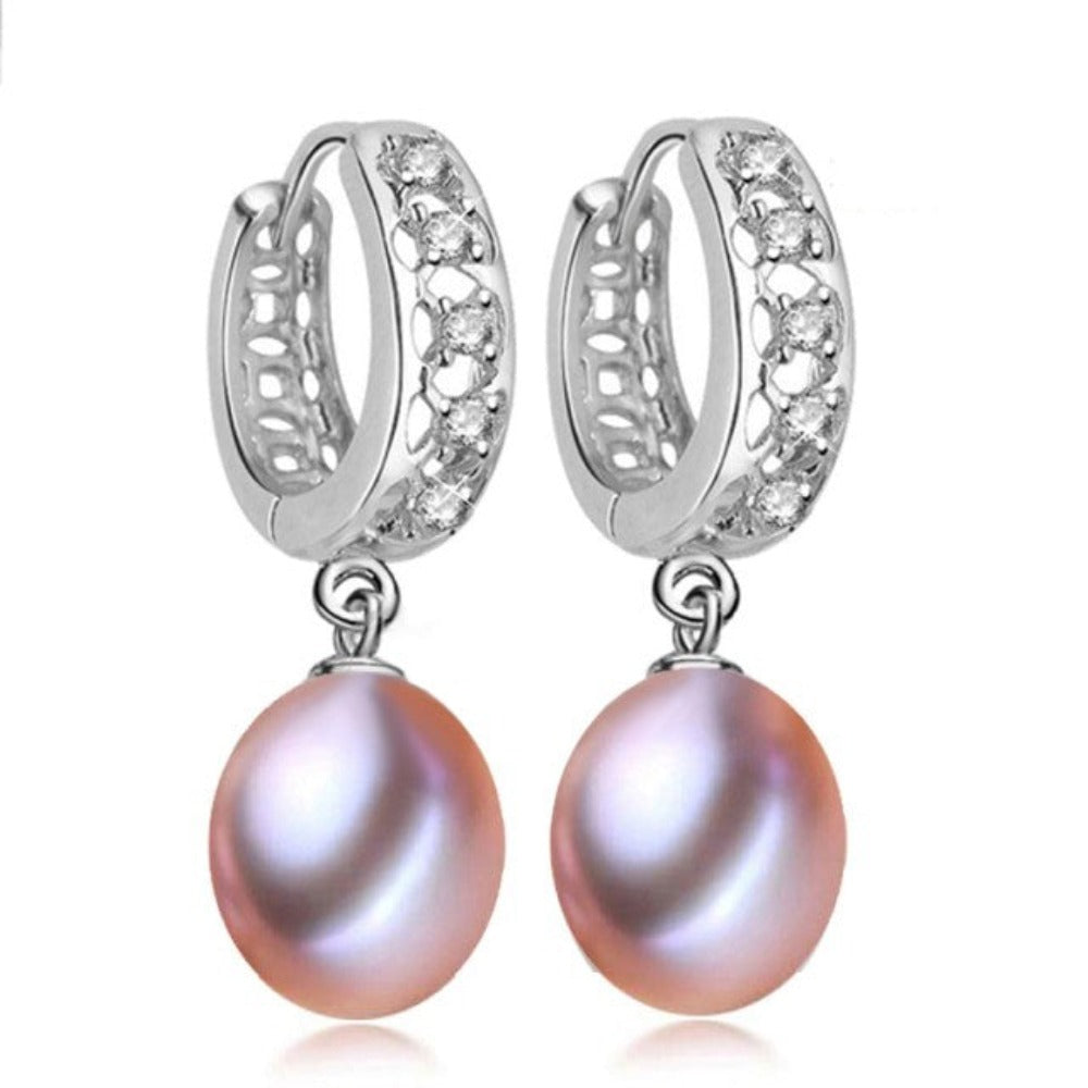 Stunning Simulated Diamond & Freshwater Pearl Drop Earrings-3